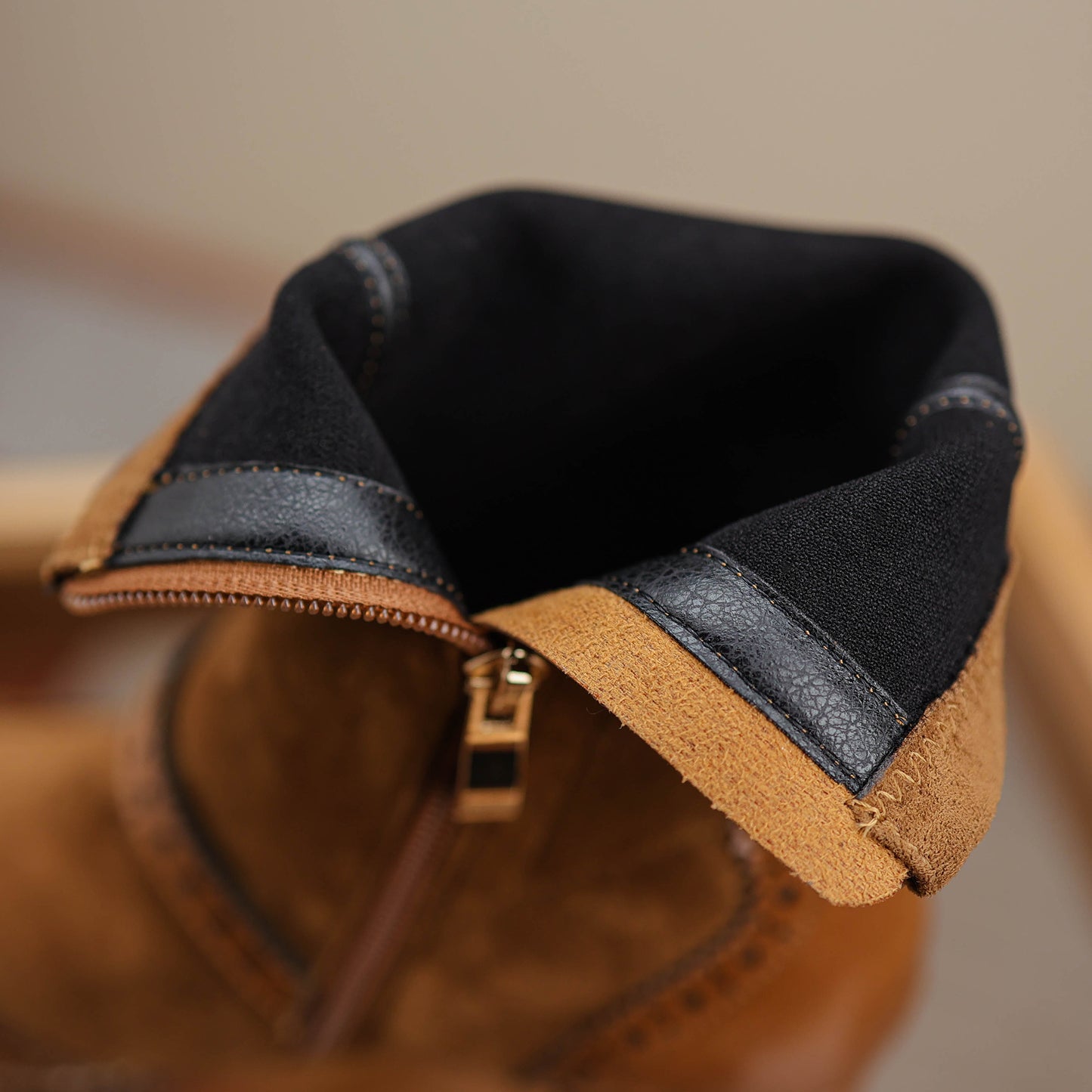 Women's Retro Horsehide Ankle Boots Vintage Square Toe Brogue Buckle Zipper Sock Booties