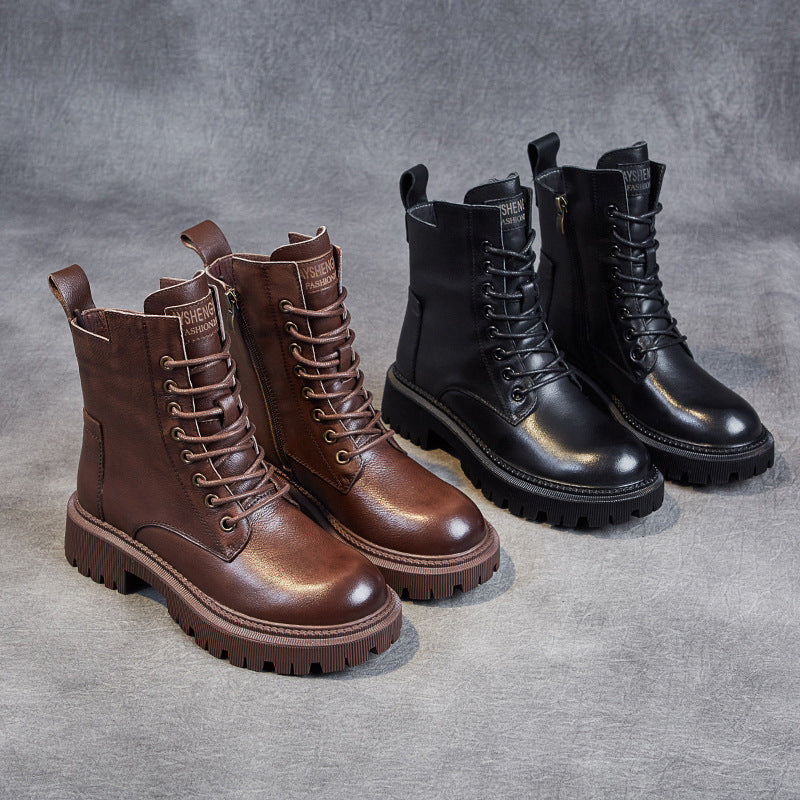 Women's Casual Genuine Leather Boots – Ankle Length with Zipper
