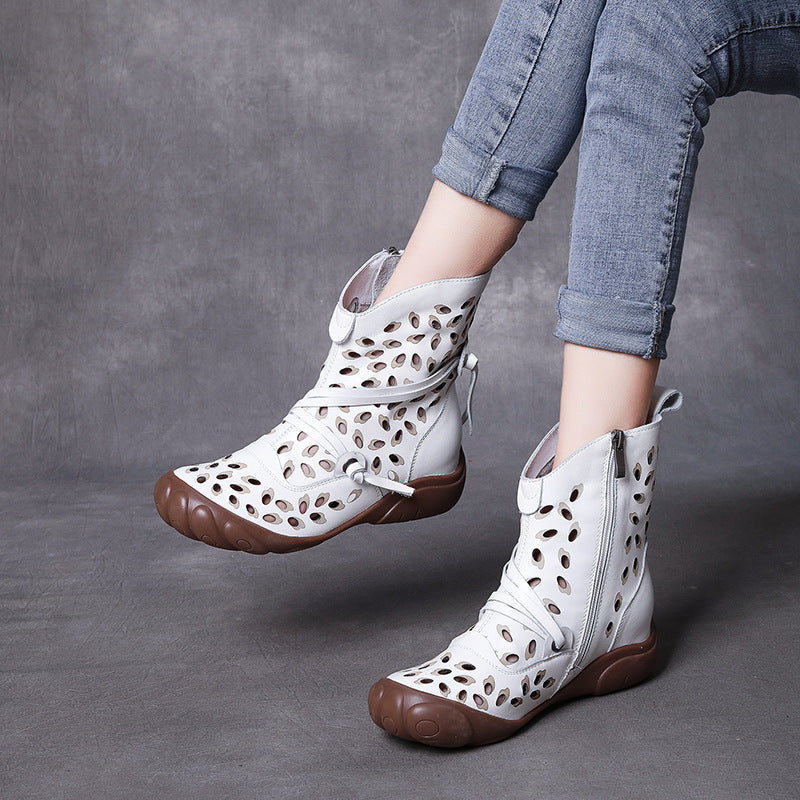 Women's Ethnic Style Summer Boots – Hollow Genuine Leather Ankle Booties