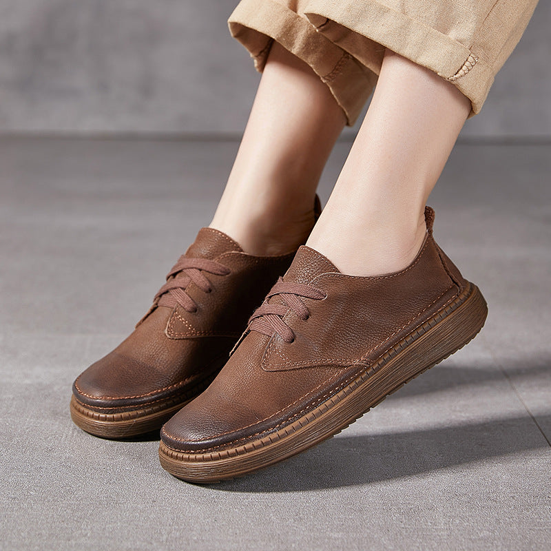 Women's Leather Casual Lace-up Flat Shoes