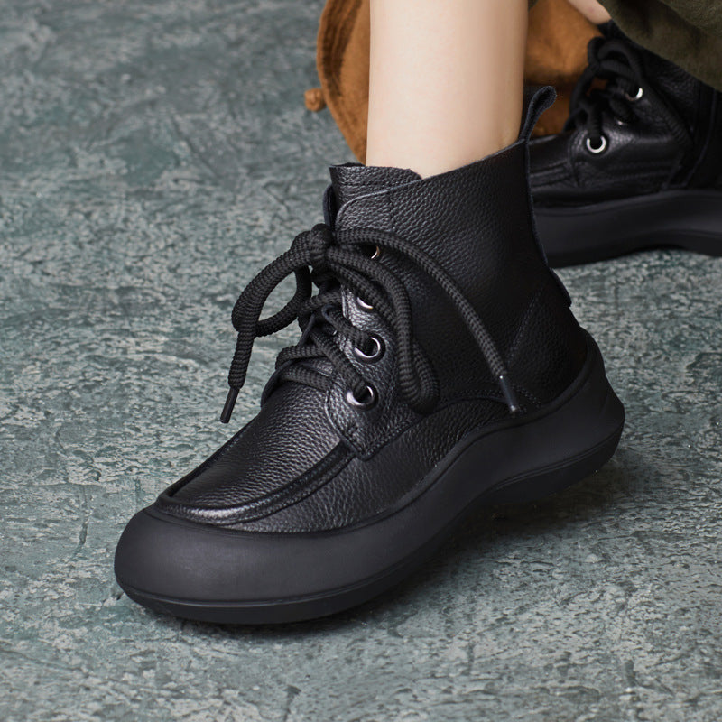 Women's Zip Lace-Up Leather Ankle Boots – Comfortable for Daily Wear
