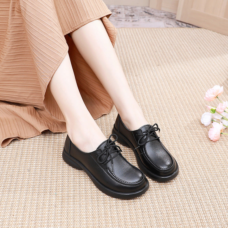 Women's Leather Lace Up Black Classic Comfort Work Shoes