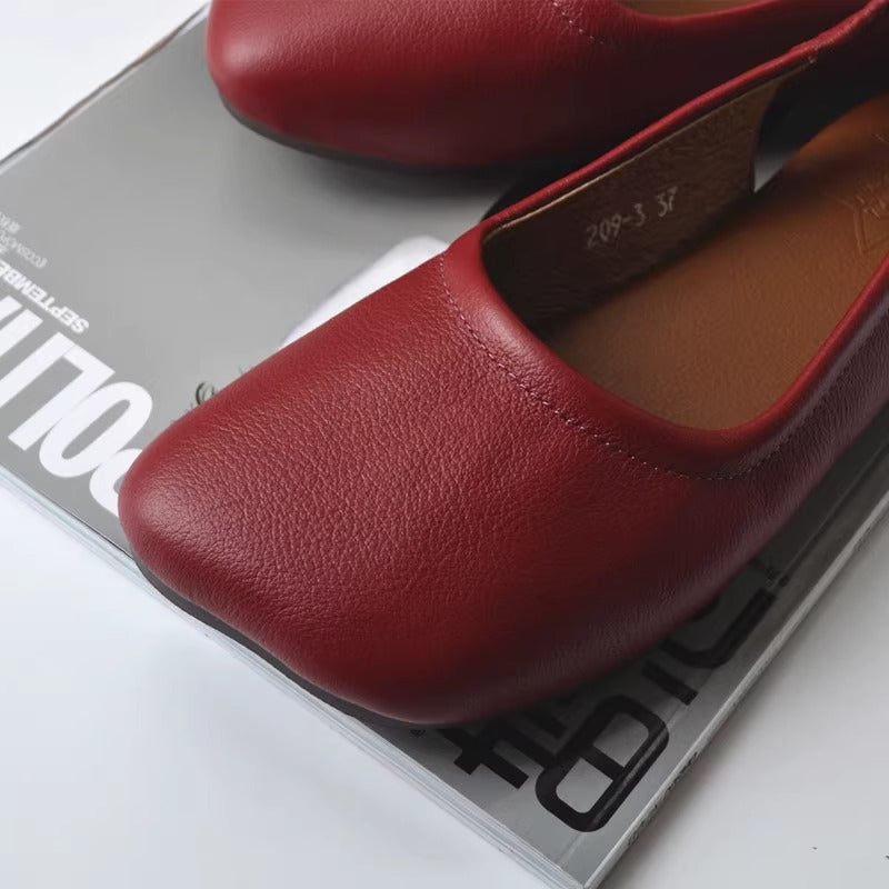 Women's Closed Toe Slip On Leather Heel Hollow Out Flat Sandals