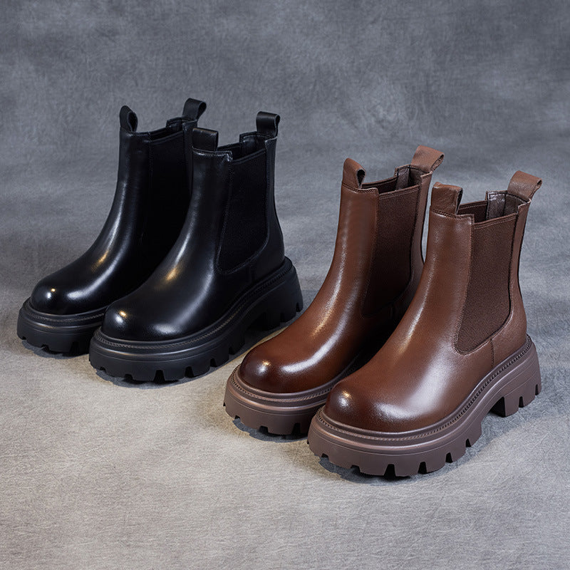 Women's Retro Genuine Leather Chelsea Boots – Chunky Platform Sole Ankle Boots