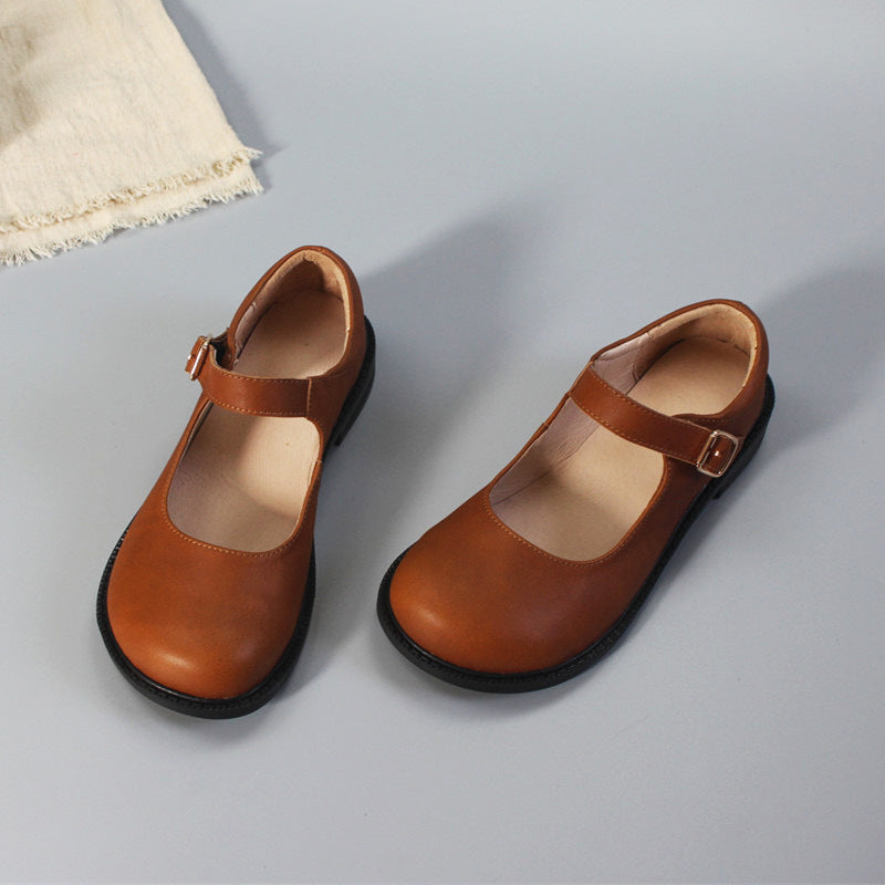 Womens Leather Mary Jane Flats Shoes School Preppy Style