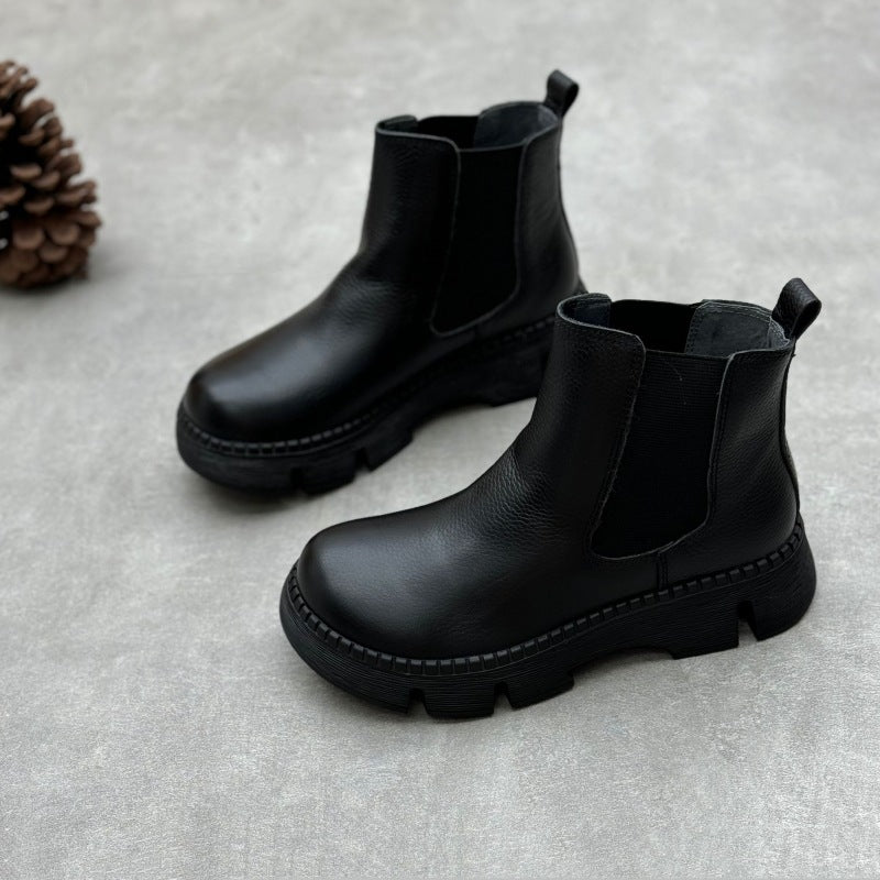 Women's Platform Leather Chelsea Boots – Round-Toe Ankle Booties
