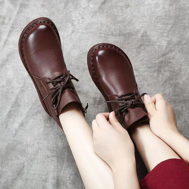 Comfortable Handmade Leather Boots Women's Shoes Non-slip Wear-resistant Sole