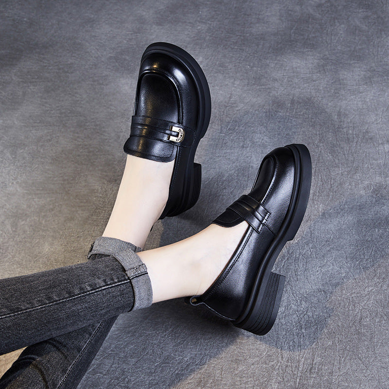 Women's Soft Leather Low Heel Loafers – Comfortable Everyday Slip-On Shoes