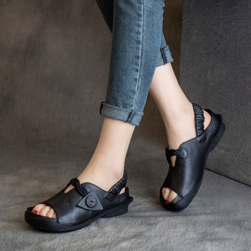 Women's Leather Open Toe Casual Slip On Sandals