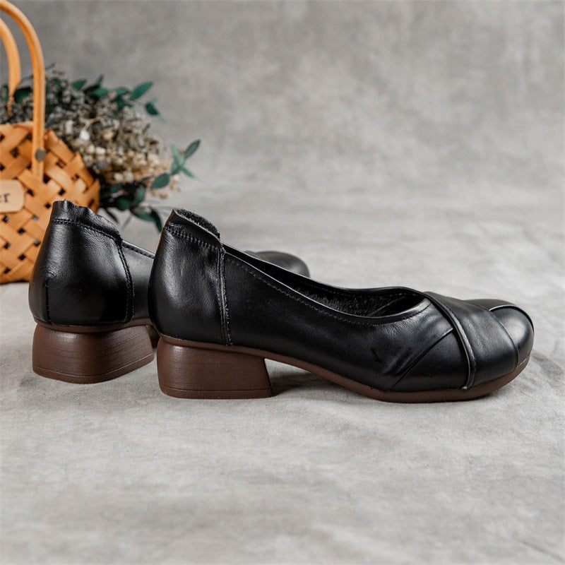 Women's Leather Comfort Overlay Glove Pump Low Heel Block Heel
