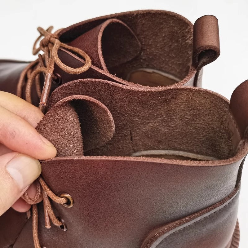 Womens Genuine Leather Wide Toe Lace-up Ankle Boots