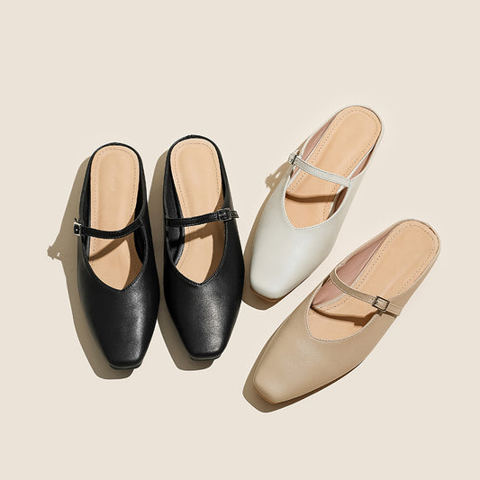 Women's Leather Stylish Comfortable Daily Mule Shoes
