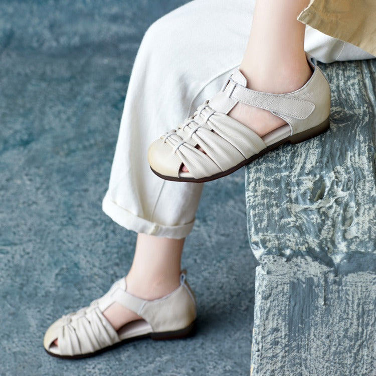 Women's Casual Closed Toe Velcro Flat Leather Sandals