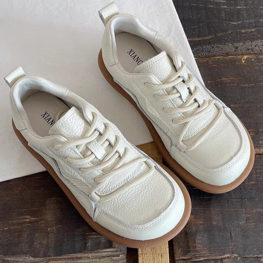 Women's Genuine Leather Casual Lace-Up Flat Shoes