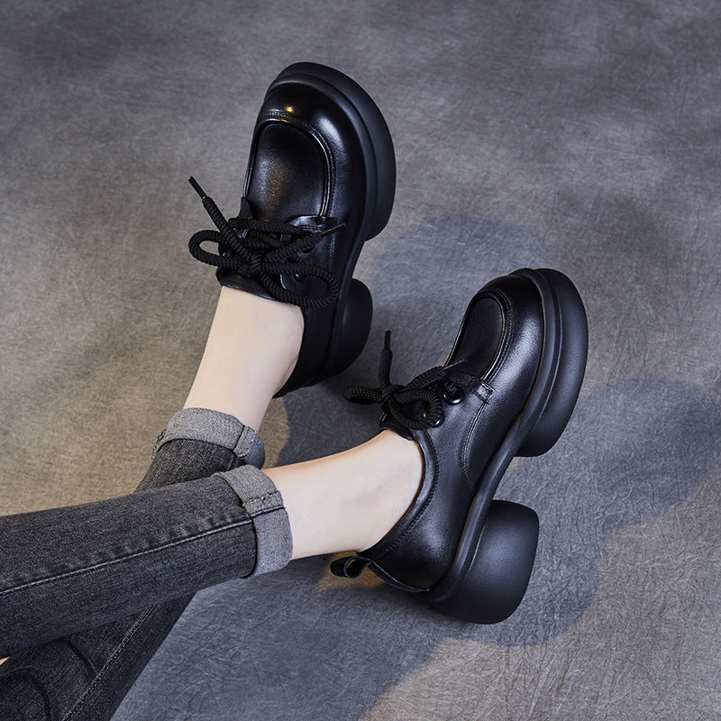 Women's Casual Platform Shoes – Lightweight Genuine Leather Lace-Up Design