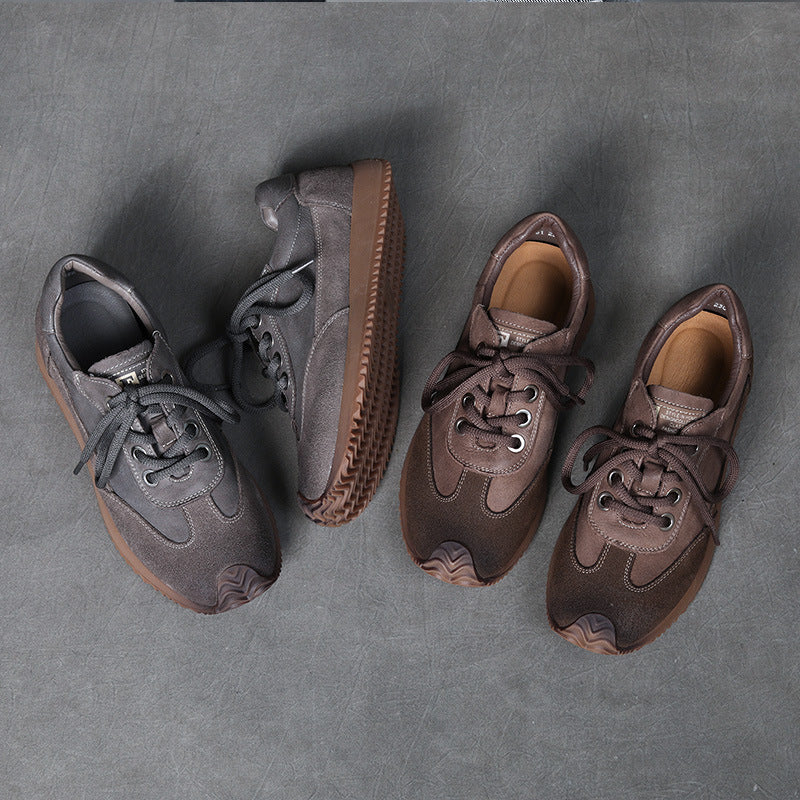 Women's Leather Patchwork Casual Lace-up Tennis Shoes Sneakers