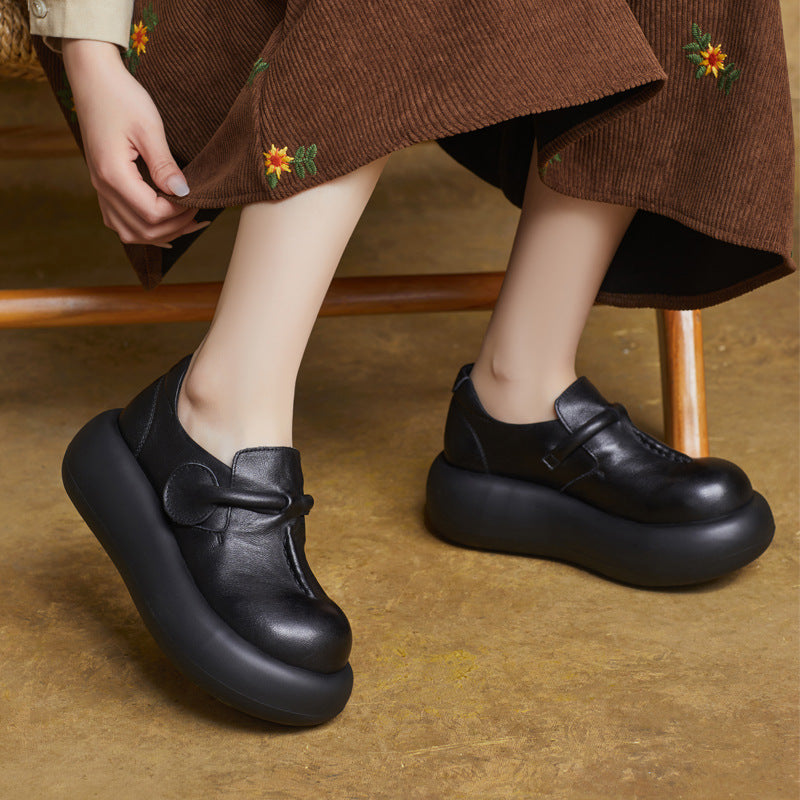 Women's Lightweight Leather Platform Slip-On Loafers – Comfortable Thick Sole