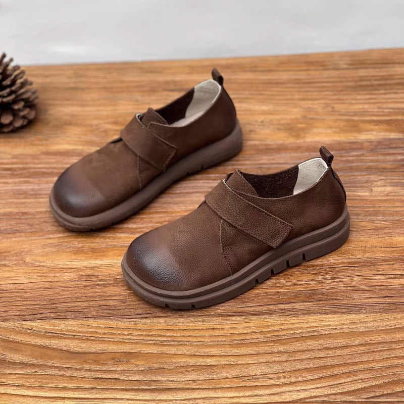 Women's Retro Comfort Leather Flat Casual Velcro Loafers