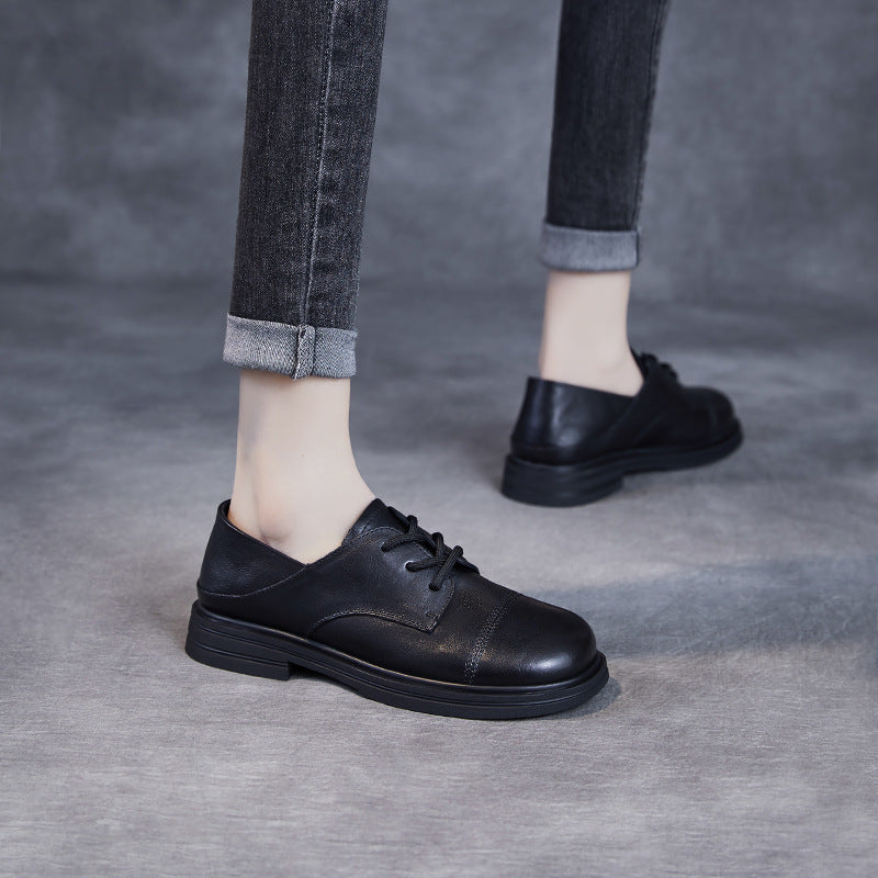 Women's Comfortable Vintage Leather Lace-Up Round-Toe Everyday Shoes
