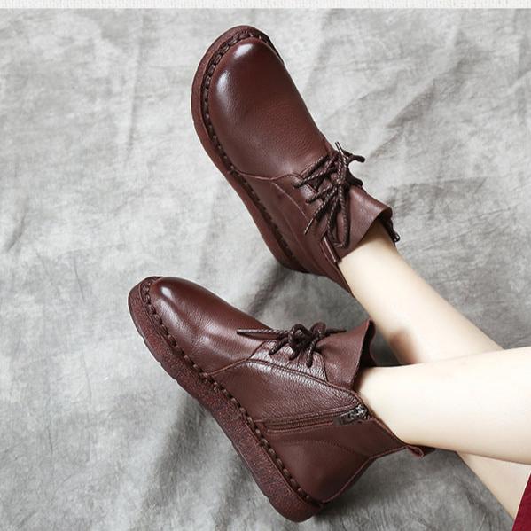 Comfortable Handmade Leather Boots Women's Shoes Non-slip Wear-resistant Sole
