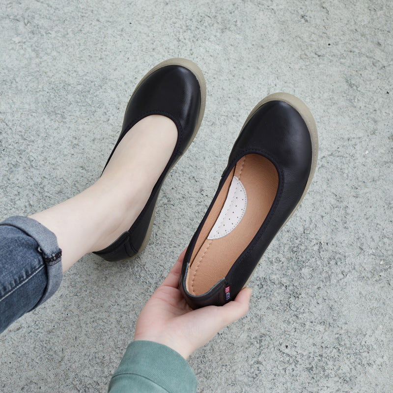 Women's Leather Low Heel Comfortable Boat Shoes