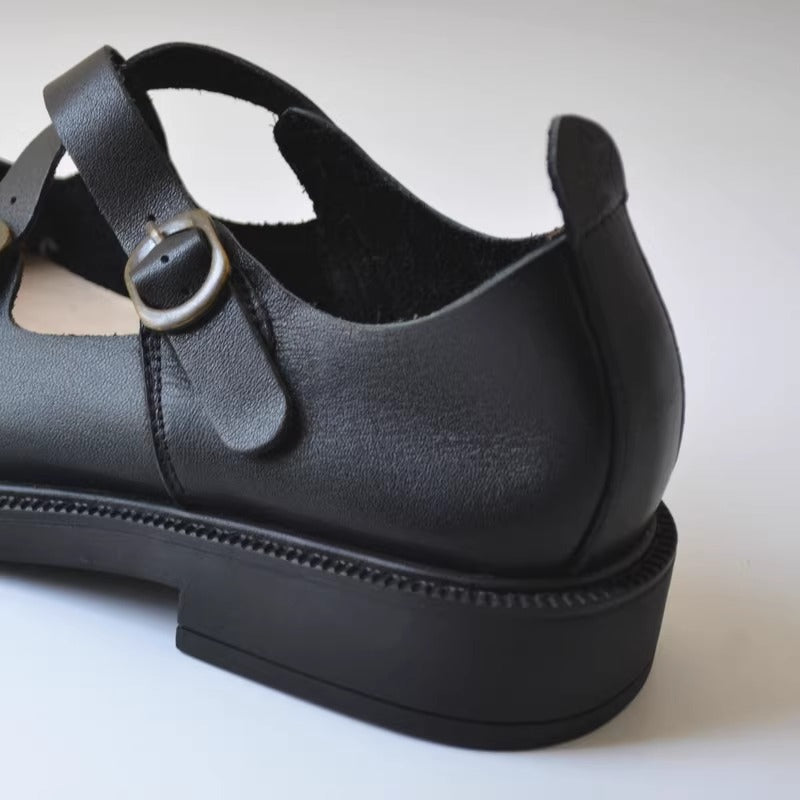 Women's Wide Fit Mary Jane Leather Flats – Handmade with Buckle Strap – Comfort Shoes