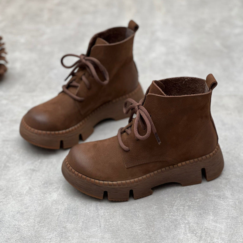 Women's Vintage Platform Ankle Boots – Lace-Up Non-Slip Style