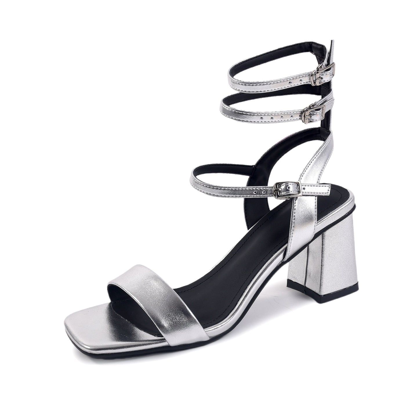 Womens Open Toe Ankle Strap Sandals with Mid Block Heel