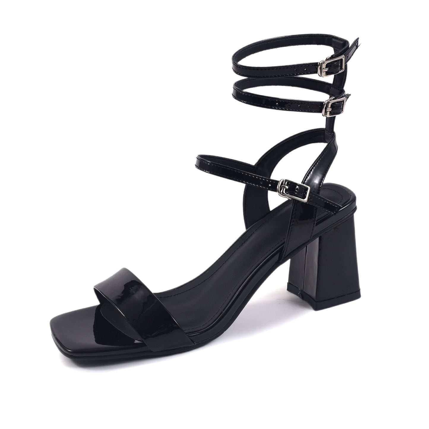 Womens Open Toe Ankle Strap Sandals with Mid Block Heel