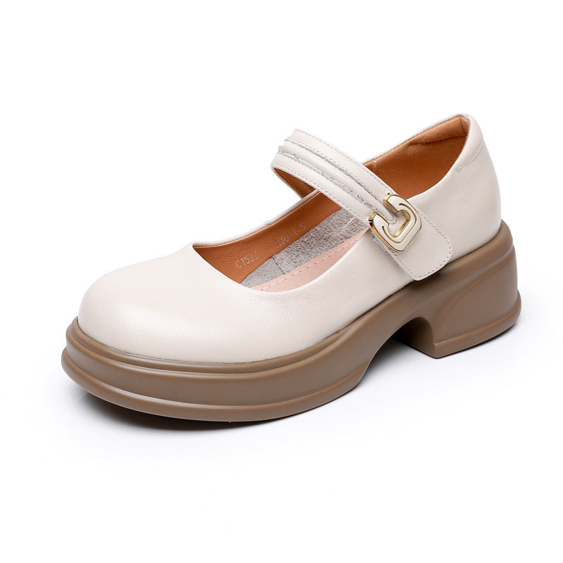 Women's Platform Leather Mary Jane Heels – Chunky Heel Velcro Strap Shoes
