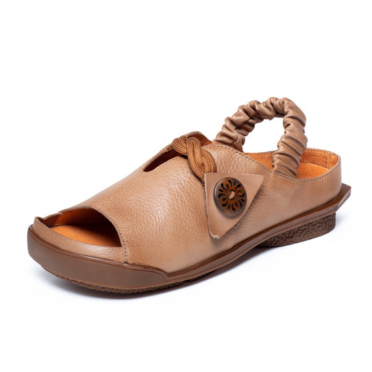 Women's Leather Open Toe Casual Slip On Sandals