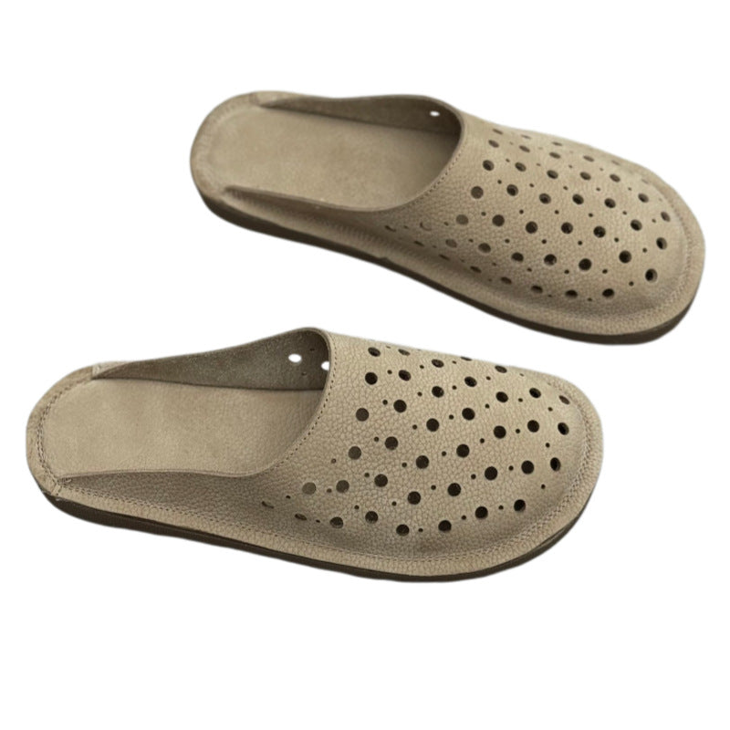 Women's The Laser-Cut Air All-Cowhide Unlined Mules - Lightweight Round Toe Flat Slides