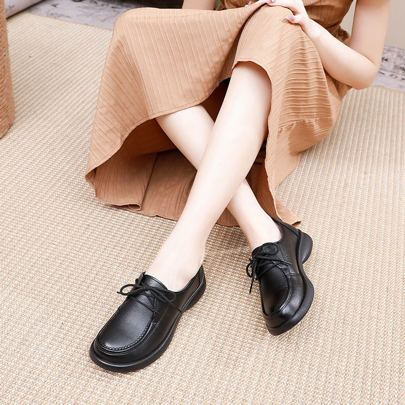 Women's Leather Lace Up Black Classic Comfort Work Shoes