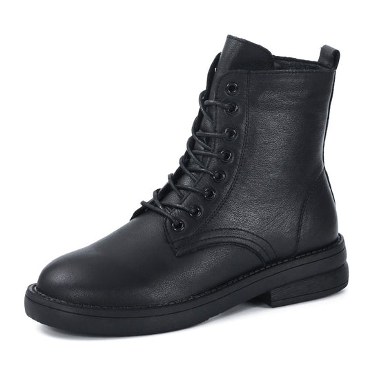 Women's Leather Casual Lace-Up Ankle Boots with Side Zipper Closure