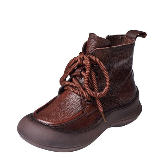 Women's Zip Lace-Up Leather Ankle Boots – Comfortable for Daily Wear