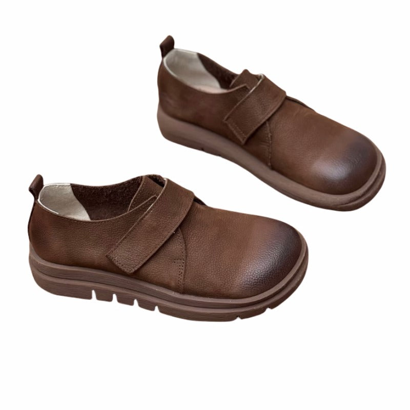 Women's Retro Comfort Leather Flat Casual Velcro Loafers
