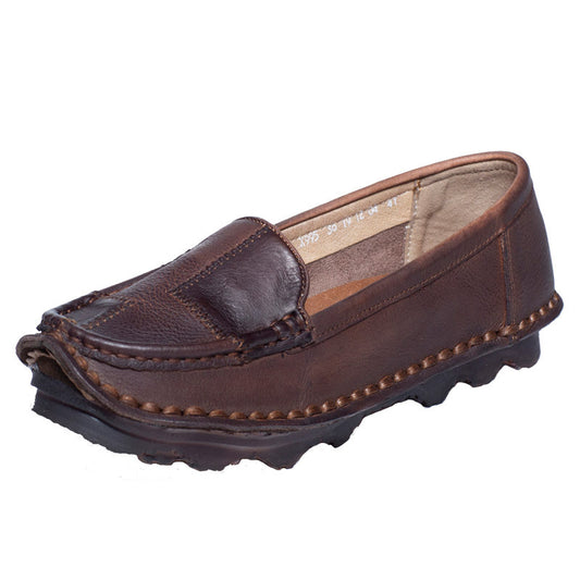 Women's Handmade Leather Soft Casual Walking Boat Shoes Flats