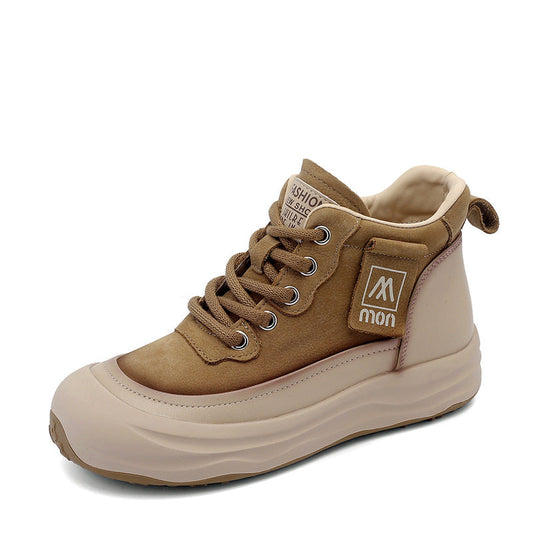 Trendy Women's Leather Platform Sneakers – High-Top Lace-Up Casual Shoes