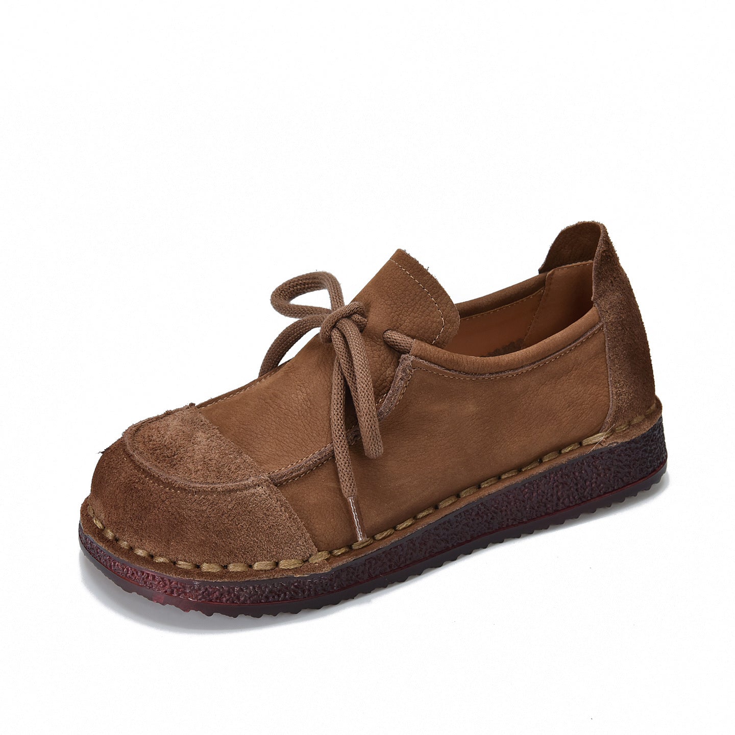 Women's Leather Lace-Up Flat Shoes – Comfortable Patchwork Casual Style