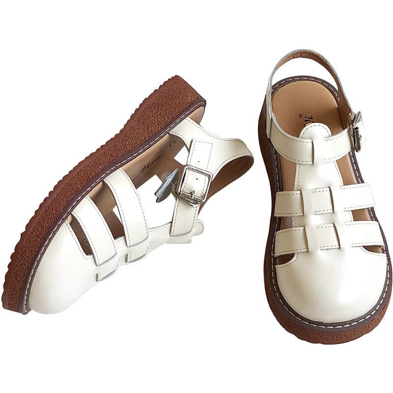 Women's Leather Closed Toe Round Sandals – Casual Summer Comfort Shoes