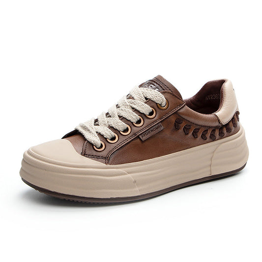 Women's Casual Leather Platform Lace-Up Sneakers
