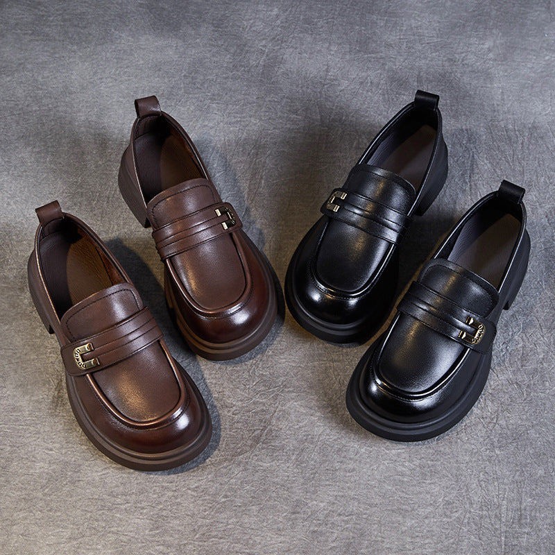 Women's Soft Leather Low Heel Loafers – Comfortable Everyday Slip-On Shoes