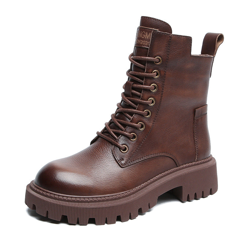 Women's Casual Genuine Leather Boots – Ankle Length with Zipper