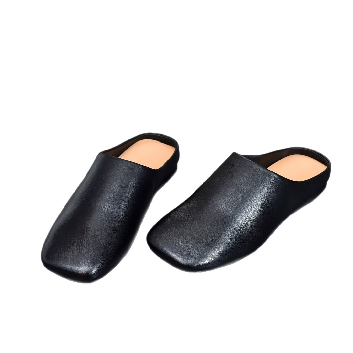 Women's Minimalist Square Toe Leather Slides - Zen Style Summer Mules Flat