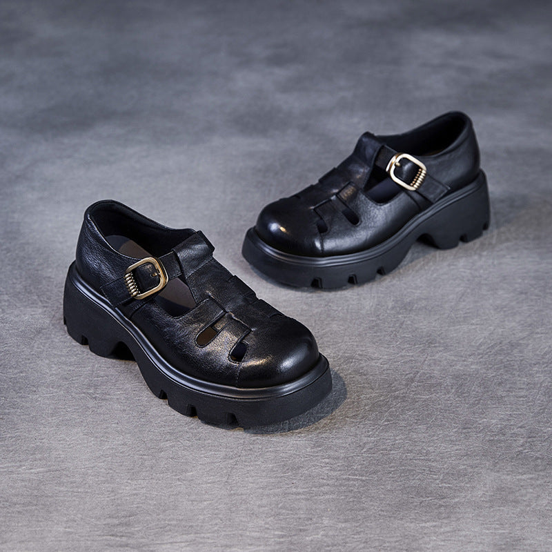 Women's Leather Summer Platform Woven Closed Toe Heel Sandals