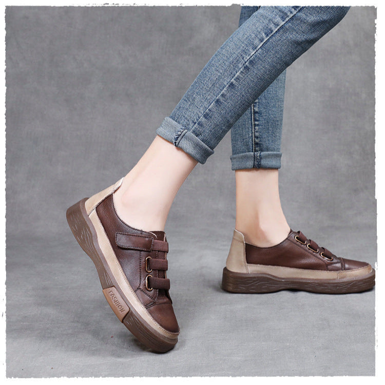 Women's Leather Flat Sneakers – Non-Slip & Comfortable for Daily Wear