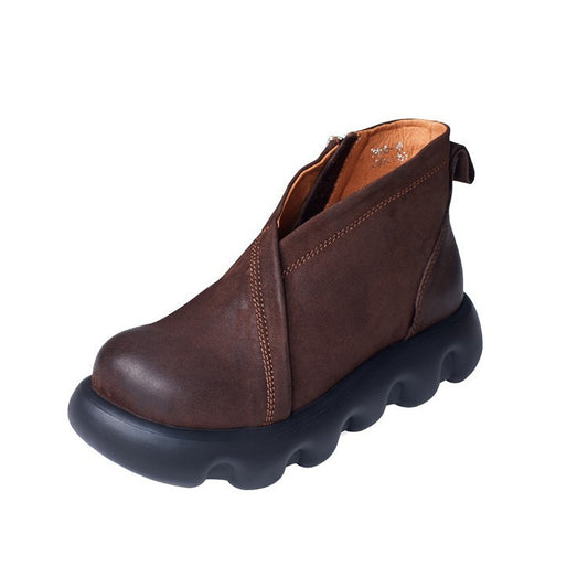 Women's Genuine Leather Platform Ankle Boots – Lightweight Chunky Sole Boots
