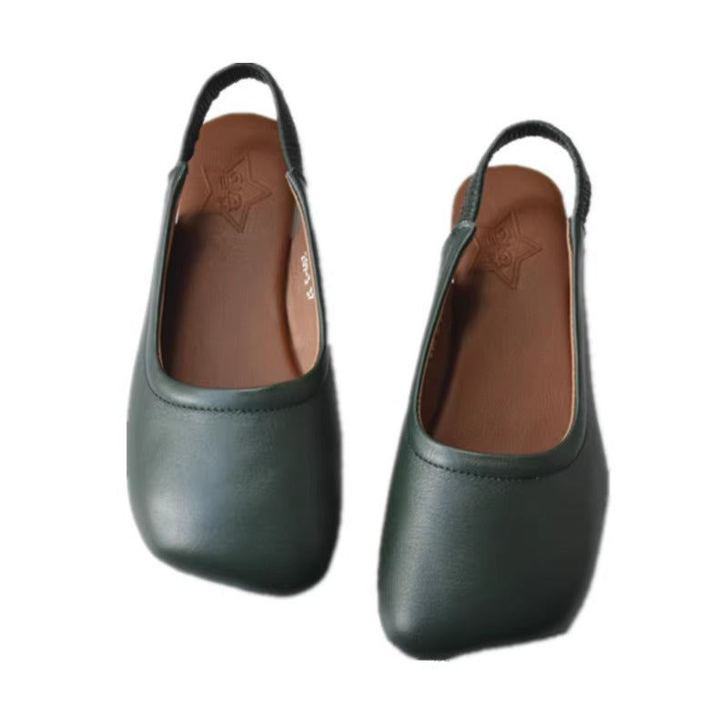 Women's Closed Toe Slip On Leather Heel Hollow Out Flat Sandals