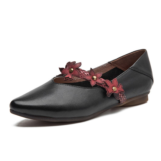 Women's Leather Handmade Forest Fairy Flower Collection Mary Jane Shoes