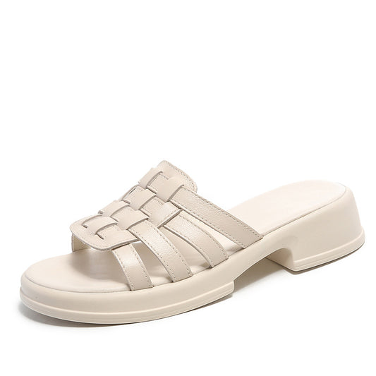 Women's Woven Casual Mid Heel Sandals Slippers